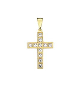 Altın Kare Taşlı Cross Kolye Ucu