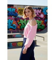 Kadın Asimetrik Yaka Düşük Kol Regular Kalıp Örme Sweatshirt Fonksiyonel Dayanıklı Estetik