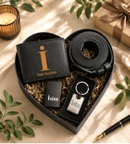 Kişiye Özel Premium Kalp Kutu Cüzdan Kemer Metal Lüx Anahtarlık Zippo Metal Çakmak Erkek AksesuarHediye Set