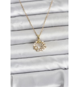 316L Çelik Zincir Gold Renk İncili Çiçek Model Kadın Koyle 5886 - GLST3236-3294