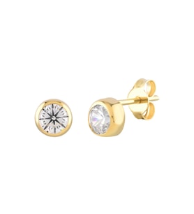 MOOM MÜCEVHERAT Kadın 14 Ayar Altın Küpe Minimalist  Zirkon Taşlı Modern Vidalı Altın Küpe 13 mm