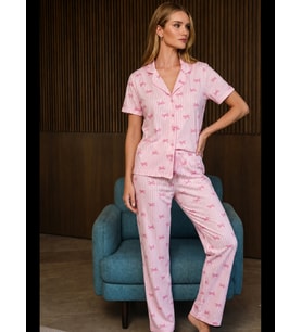Night Bol Kesim V Yaka Örme Pijama Takımı