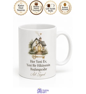 Yeni Ev Sahibi İçin Özel Tasarım Seramik Baskılı Kupa Bardak Yeni Ev Hediyesi