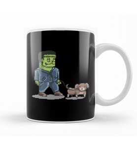 Retro Pixel Frankenstein Dog Walker Kupa Bardak Porselen