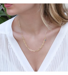 Tek Nazar Boncuklu Trend Zincirli Gold Kaplama Hallow Gümüş Kolye