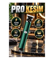 10W Metal Gövdeli Saç Kesme Makinesi – Koyu Yeşil, IPX5, 4 Limit Taraklı