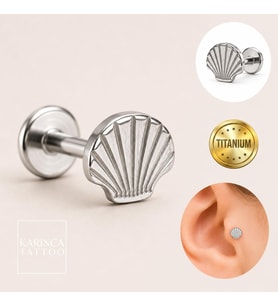 Titanyum Piercing Shell Deniz Kabuğu Helix Kulak Burun Flat Conch Tragus Piercingi