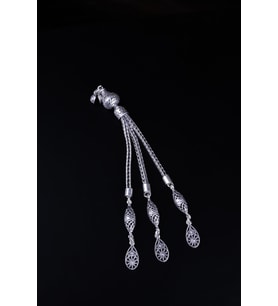 ENCİLİ SİLVER 925 Ayar Gümüş Üç Sallantılı Arnavut Zincirli Motif Uç Detaylı Tesbih Püskülü