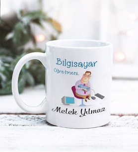 Bilgisayar Öğretmeni Tasarımlı Kişiye Özel Kupa Bardak (Beyaz)