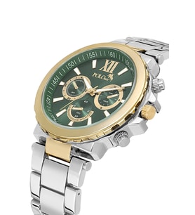 Polo Air Yuvarlak Kasa Erkek Kol Saati Gümüş Gold Yeşil Renk PL-7031E3x (Yeşil-Gold)