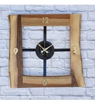 Markakanvas Doğal Ceviz Masif Ahşap,Metal Kare Duvar Saati 50x50cm