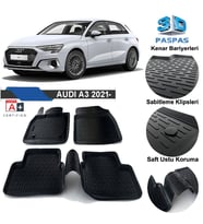 Audi A3 Hb Havuzlu 3D Paspas Niken Siyah 2021 Sonrası