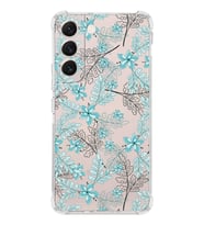 Samsung Galaxy S22 Uyumlu Köşe Korumalı Antişok  Kapak Floral Su Yeşili Tasarımlı Şeffaf  Kılıf