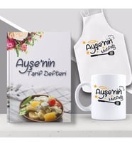 BK Gift Kişiye Özel İsimli Mutfak Önlüğü Kupa ve Yemek Tarif Defteri Hediye Seti-14 (Model 1)