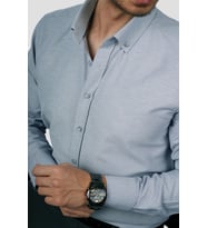 Gri Yaka Düğmeli Premium Şamre Slimfit Hediye Kutulu Erkek Gömlek