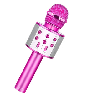 Pembe Karaoke Mikrofon, Bluetooth Hoparlör, Hafıza Kartı ve USB ile Kablosuz Eğlence