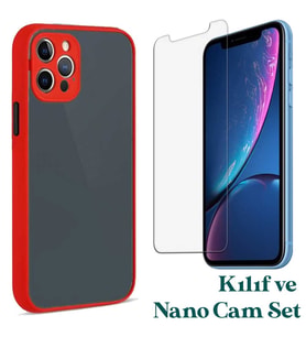 Apple iPhone 11 Pro Max Uyumlu Montreal Kılıf Ve Nano Cam Ekran Koruyucu Set (Kırmızı)