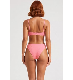 Kadın Bikini Takımı İnce Askılı Bandeau Üst Normal Bel Slip Alt Balensiz Kaplı Dokulu Desenli