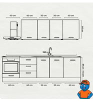 280 cm Mutfak Dolabı  MDF Kapak Tezgah Dahil YRKN280 101 (Kırmızı)