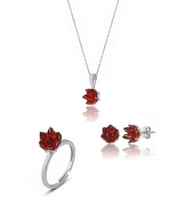 925 ayar Gümüş Garnet taşlı Lotus Çiçeği takım & seti