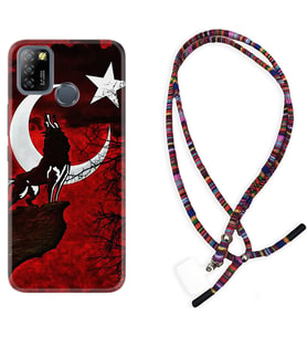 INFINIX Smart 4 5 6 Zero 8 S5 Pro Kılıf Boyun Asklı Rasta Silikon Wolf and Moon 2 1381