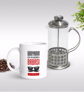 BK Gift Kişiye Özel Dünyanın En Yakışıklı Babası Tasarımlı Kupa & French Press Seti-2 (Model 1)