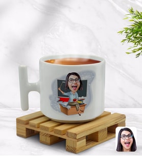BK Gift Kişiye Özel Kadın Öğretmen Karikatürlü T Kulplu Beyaz Middle Kupa Bardak-2