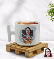BK Gift Kişiye Özel Kadın Öğretmen Karikatürlü T Kulplu Beyaz Middle Kupa Bardak-2