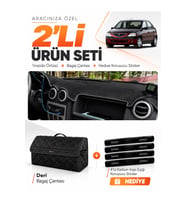 DACİA LOGAN 1 (2004-2008) Uyumlu Torpido Örtüsü + Deri Bagaj Çantası + Sticker Seti - Siyah