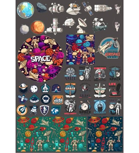 Retro Uzay Sticker Set 15 Parça Telefon, Tablet, Defter, Laptop Sticker