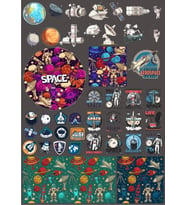 Retro Uzay Sticker Set 15 Parça Telefon, Tablet, Defter, Laptop Sticker