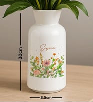 BK Gift Kişiye Özel Çiçek Tasarımlı Seramik Vazo-3, Ev Hediyesi, Ofis Hediyesi