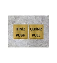 İTİNİZ / ÇEKİNİZ METAL KAPI İKAZ YAZISI GOLD RENK ARKASI YAPIŞKANLI (10cm X 10cm)