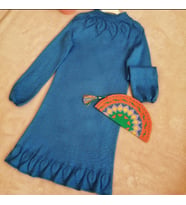 Triko El Yapımı Mavi Elbise,  Yaprak Desenli Örgü Mini Elbise, Kışlık Şık Elbiseler, Kemzey Handmade Giyim