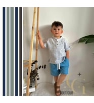 Cg Kids Hakim Yaka Gömlek Fitilli Alt Mavi Jean Kumaş Kot Şort Beli Lastikli Erkek Çocuk Alt Üst Takım (Turkuaz)
