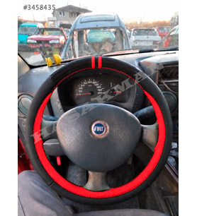 Fiat Doblo 1 Dikme Direksiyon Kılıfı Parlak Siyah Kırmızı Detaylı Kırmızı Çift Yüzük ve Dikiş 2005-2010