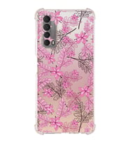 PrintiFy Huawei P Smart 2021 Uyumlu Köşe Korumalı Floral Pembe Tasarımlı Şeffaf Silikon Kılıf