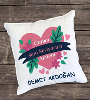Canım Annem Çiçekli Yastık (Beyaz)