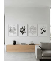Minimalist Geometrik Soyut Çizgisel 4’lü Ahşap Çerçeveli Tablo Seti
