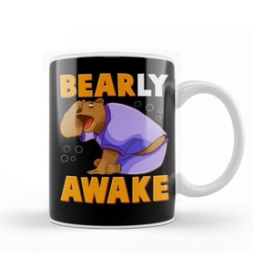Bearly Awake Funny Barely Awake Sleepy Bear Pun Kupa Bardak Porselen