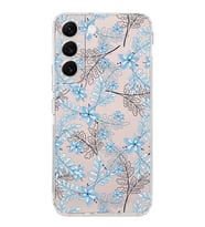 Samsung Galaxy S22  Kamera Korumalı Kapak Floral Mavi Tasarımlı  Şeffaf  Kılıf