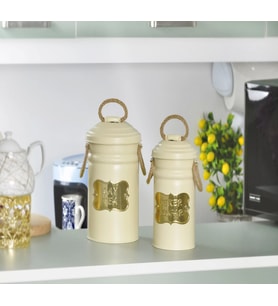 Metal Çay Şeker Saklama Kova 2 li Krem
