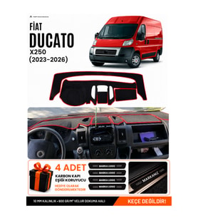 FIAT DUCATO (2006-2014) X250 Uyumlu Torpido Örtüsü Torpido Kılıfı - Siyah Kırmızı