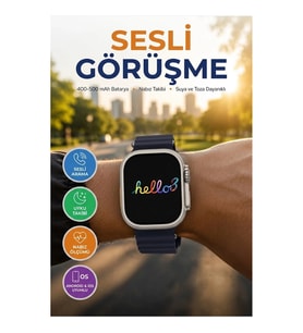 GPS Özellikli Arama Cevaplayan Akıllı Saat Uyku ve Sağlık Takipli Siyah Kordon