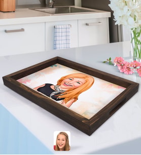 BK Gift Kişiye Özel Kadın Karikatürlü Doğal Ahşap Tepsi-75