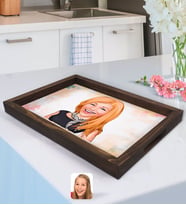 BK Gift Kişiye Özel Kadın Karikatürlü Doğal Ahşap Tepsi-75