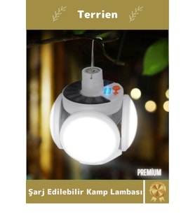 Premium Seri Solar 5 Kanatlı Pratik Güneş Enerjisi ve Usb Şarjlı Katlanabilir Askılı Kamp Lambası
