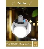 Premium Seri Solar 5 Kanatlı Pratik Güneş Enerjisi ve Usb Şarjlı Katlanabilir Askılı Kamp Lambası
