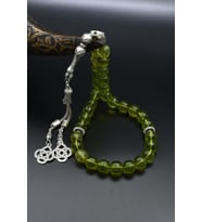 Doğal Peridot Taşlı 33'lük Tesbih Metal Püsküllü 10mm Küre Kesim 902256