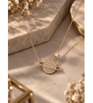 Kadın Gold Zirkon Taşlı Satürn Gezegen ve Yıldız Çelik Kolye
